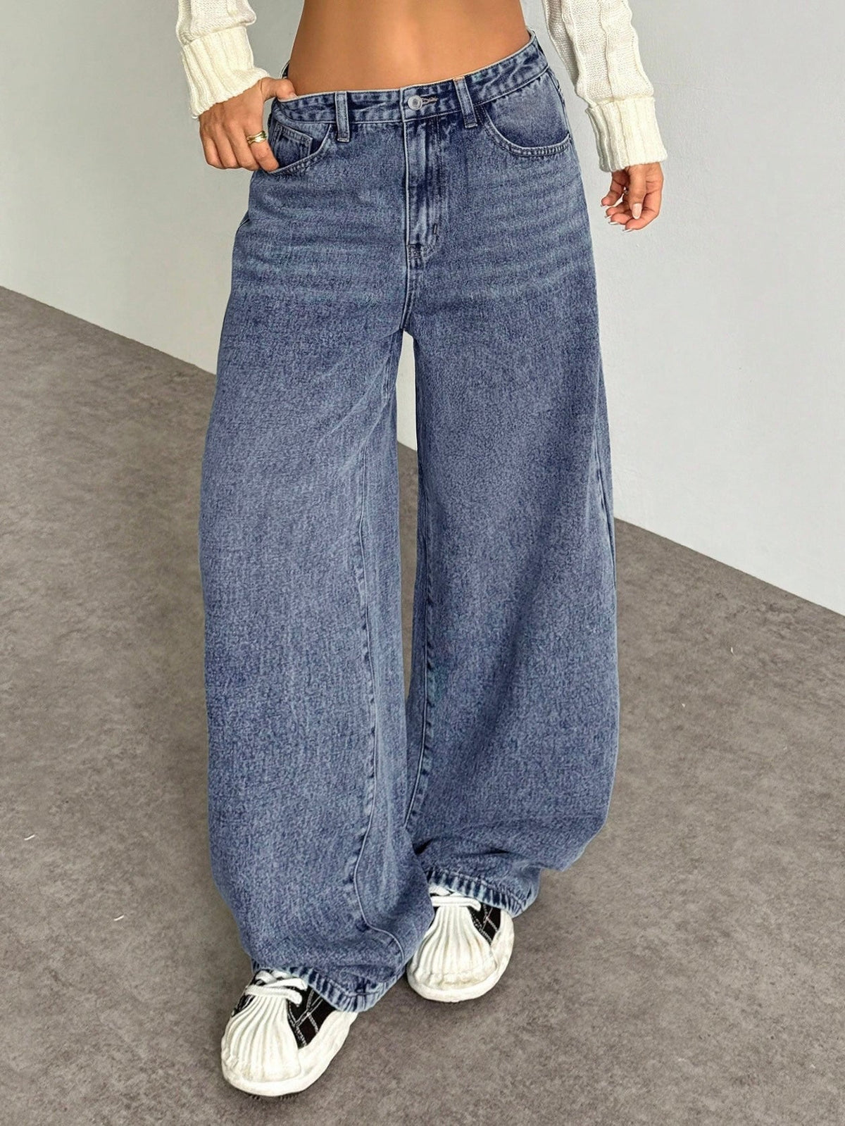 Dusty Cloud Blue Whisker Super Wide Leg Jeans