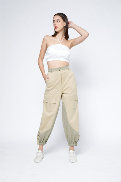Elastic Hem Two-Tone Cargo Joggers
