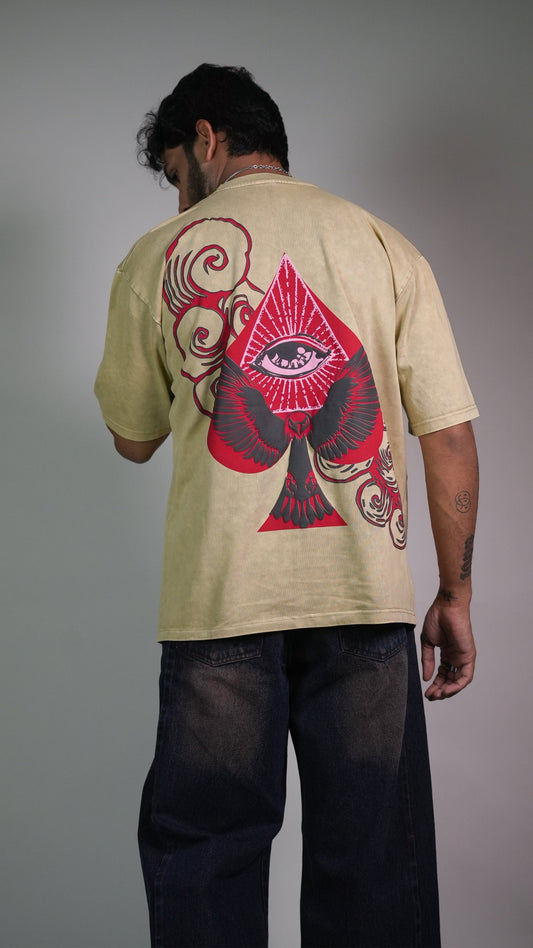 Spade Of Secrets Beige Acidwash Men’S Oversized T-Shirt Rustlines