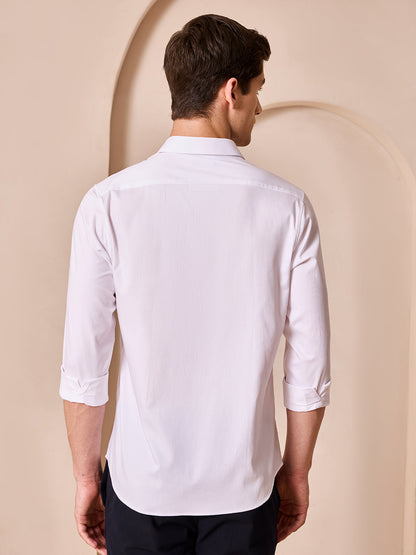 White Regular Fit Textured Casual Shirt for Men (CINAS)