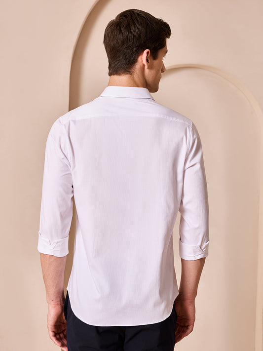 White Regular Fit Textured Casual Shirt for Men (CINAS)