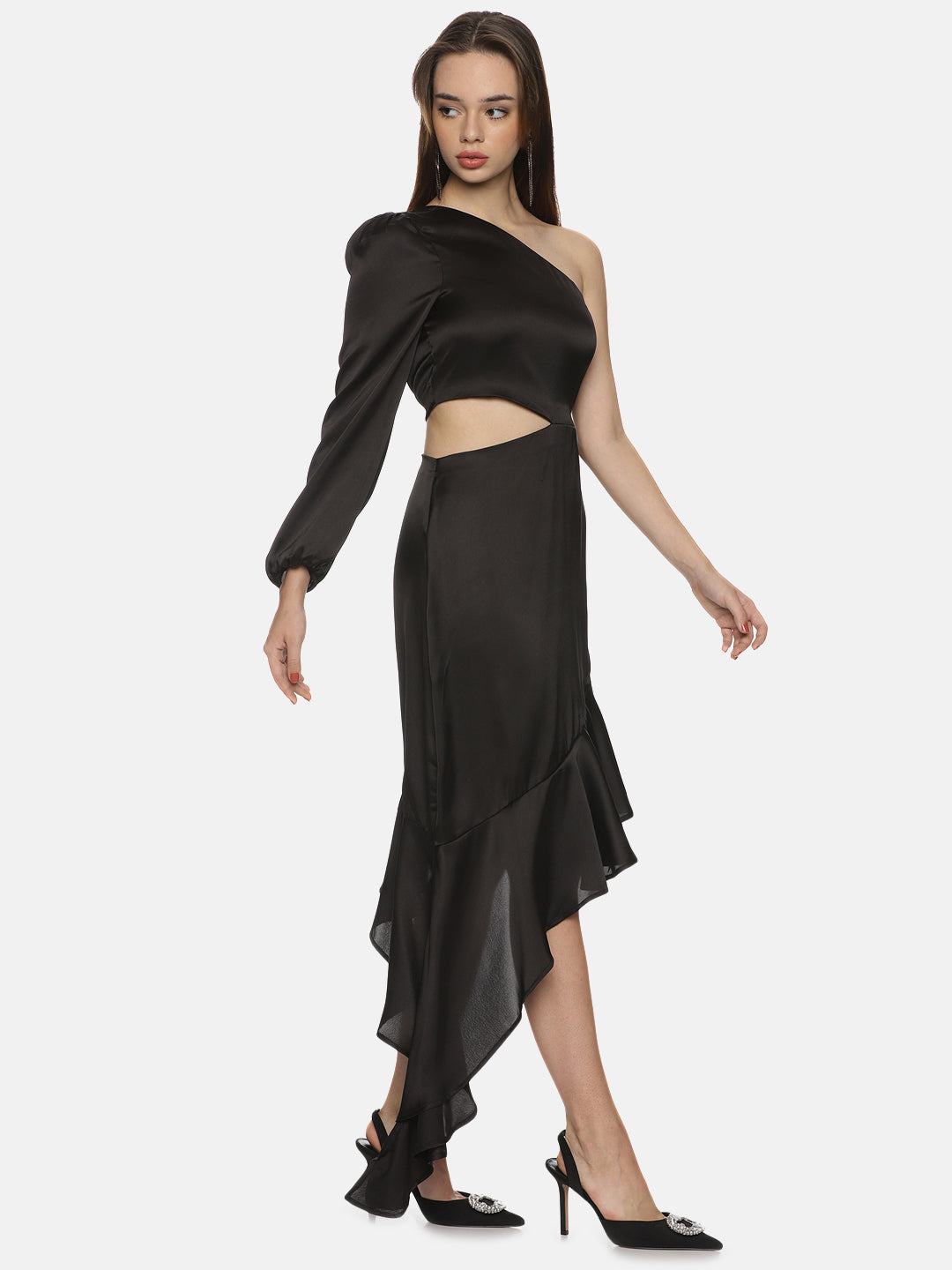 Buy Black Midi Dress For Women In One Shoulder