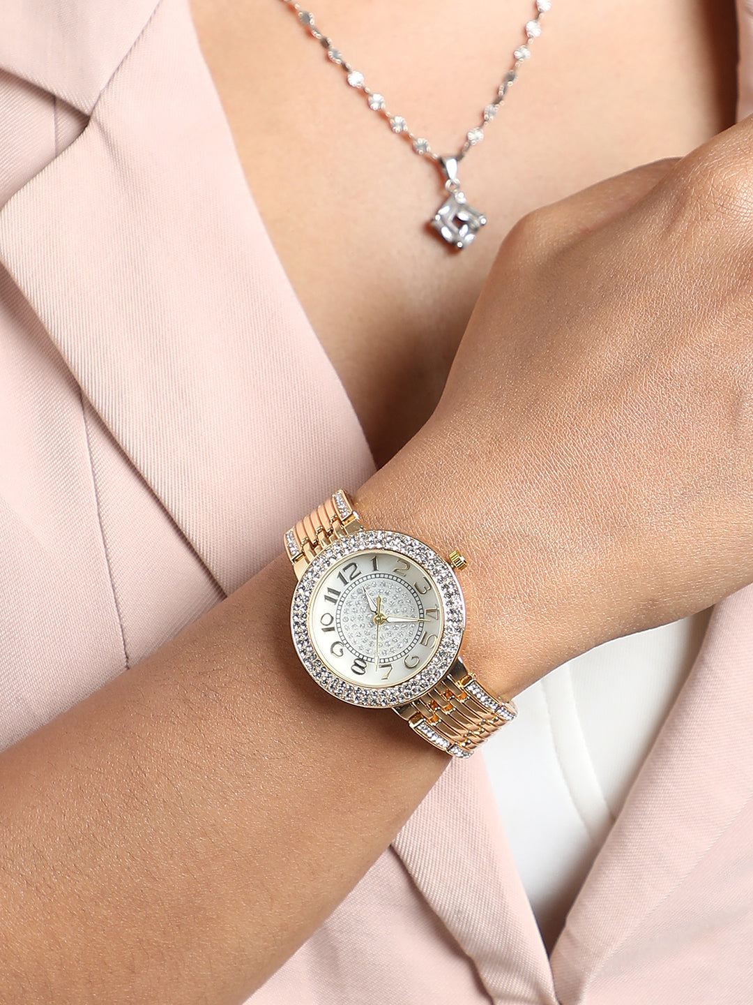 Embellished Round Watch - Gold