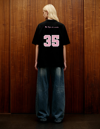 Reimagined Printed Black Oversized T-Shirt Main Character
