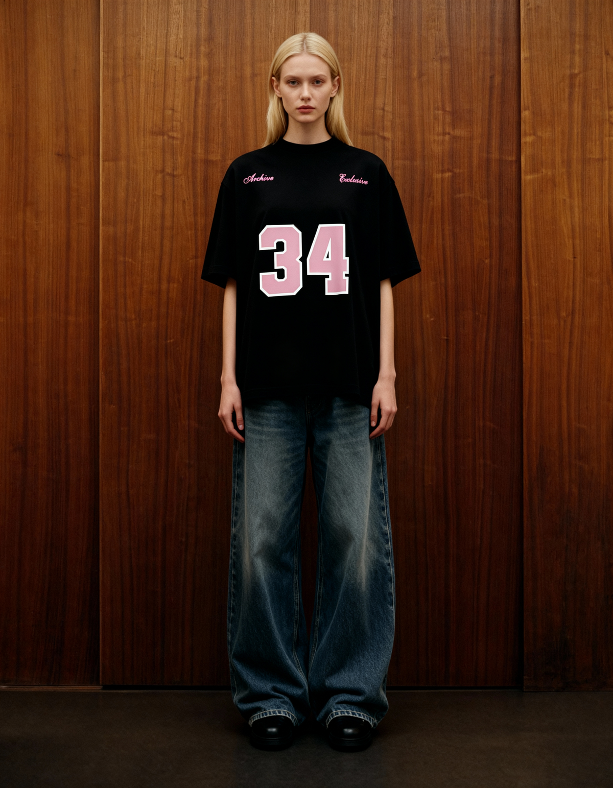 Reimagined Printed Black Oversized T-Shirt Main Character