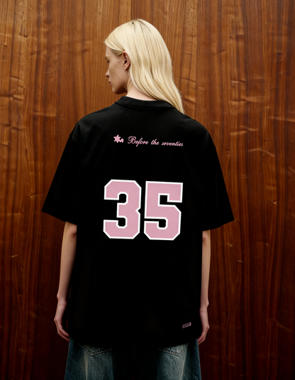 Reimagined Printed Black Oversized T-Shirt Main Character