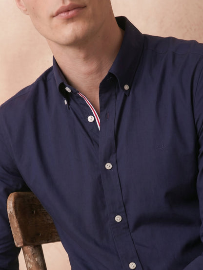 Regular Fit Navy Blue Cotton Solid Casual Shirt for Men (LOTUS)
