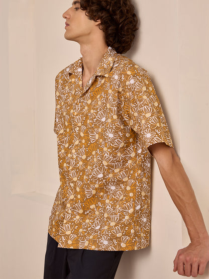 Beige Regular Fit Printed Casual Cotton Shirt for Men (LUNAX)