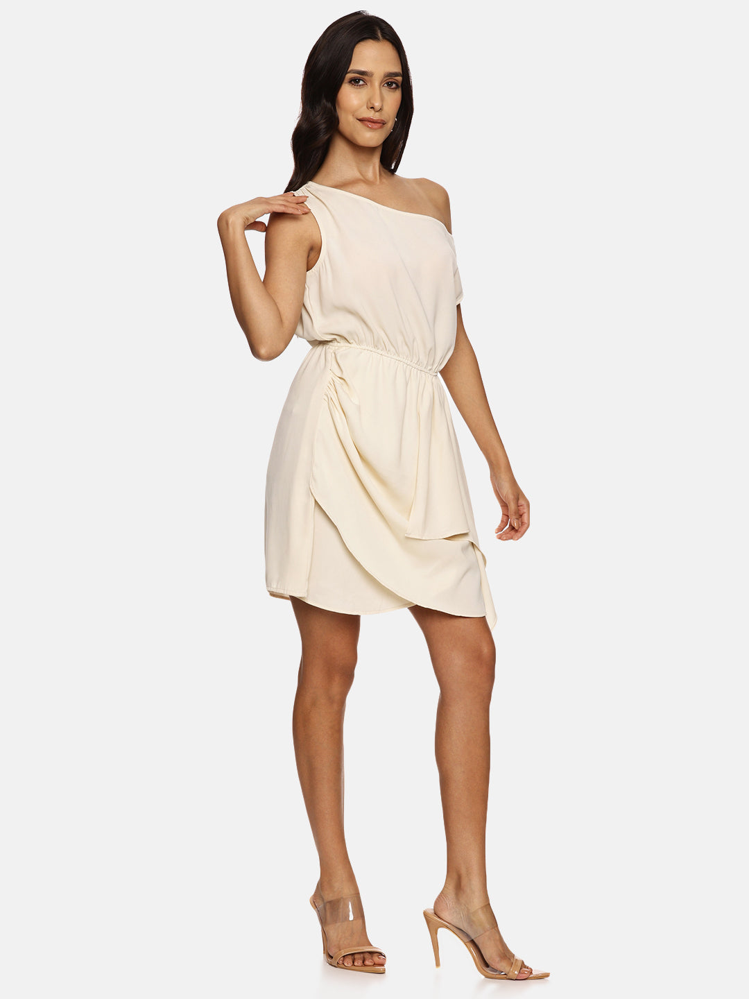 IS.U Solid Off-White Ruffle Dress