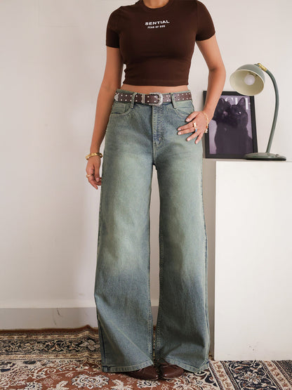 Luxe Aquamarine Green Tinted Stretchable Wide Leg Jeans