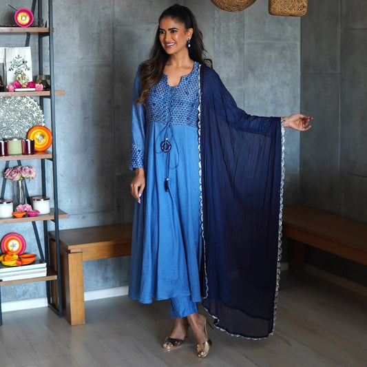 Blue A-Line Mirror Work Suit