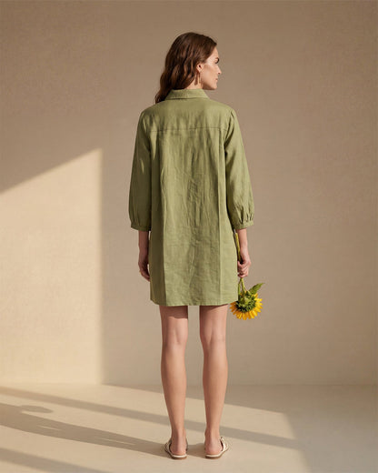 Green Linen Shirt Dress