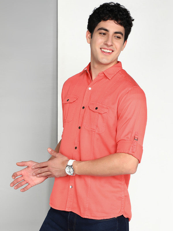 Kuons Avenue Men's Spicy Pink Cotton Twill Casual Shirt