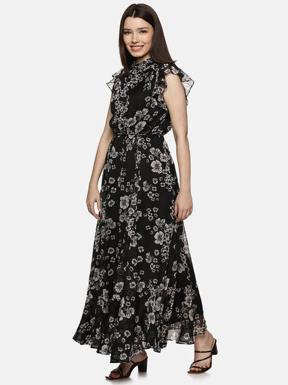 Black Frilled Dress For Ladies
