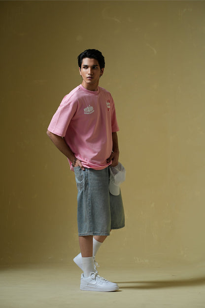 Wishing Well Printed Pink Oversized T-shirt
