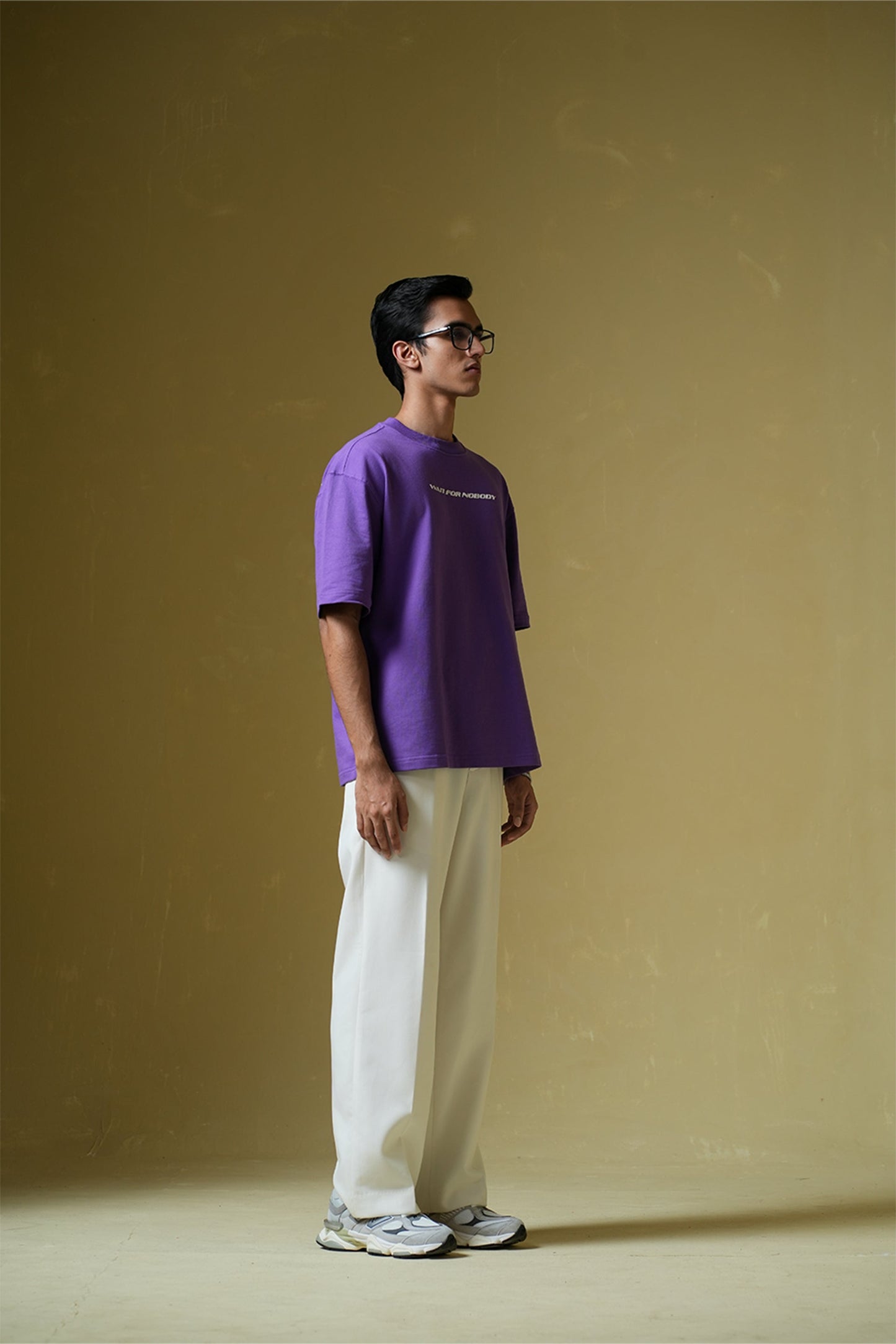 Wait For Nobody Printed Purple Oversized T-Shirt