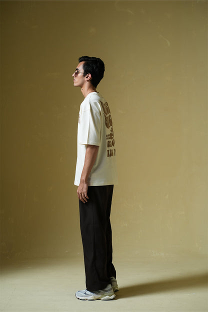 Siesta Beach Printed Oversized Beige T-Shirt Main Character