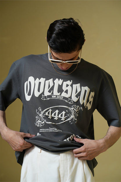 Overseas Printed Smokey Grey Oversized T-Shirt Main Character