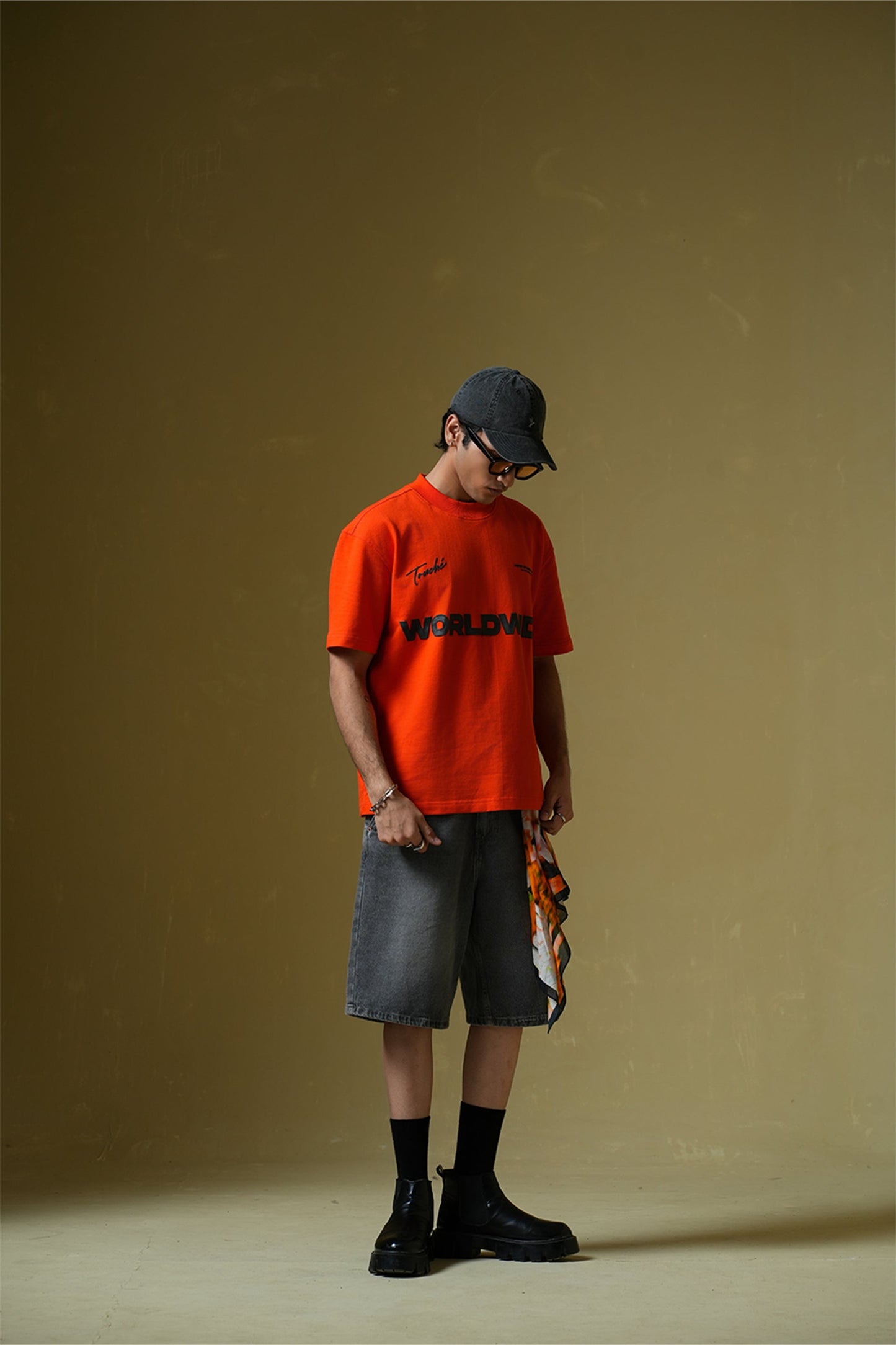 Worldwide Printed Orange Oversized T-Shirt