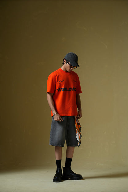 Worldwide Printed Orange Oversized T-Shirt