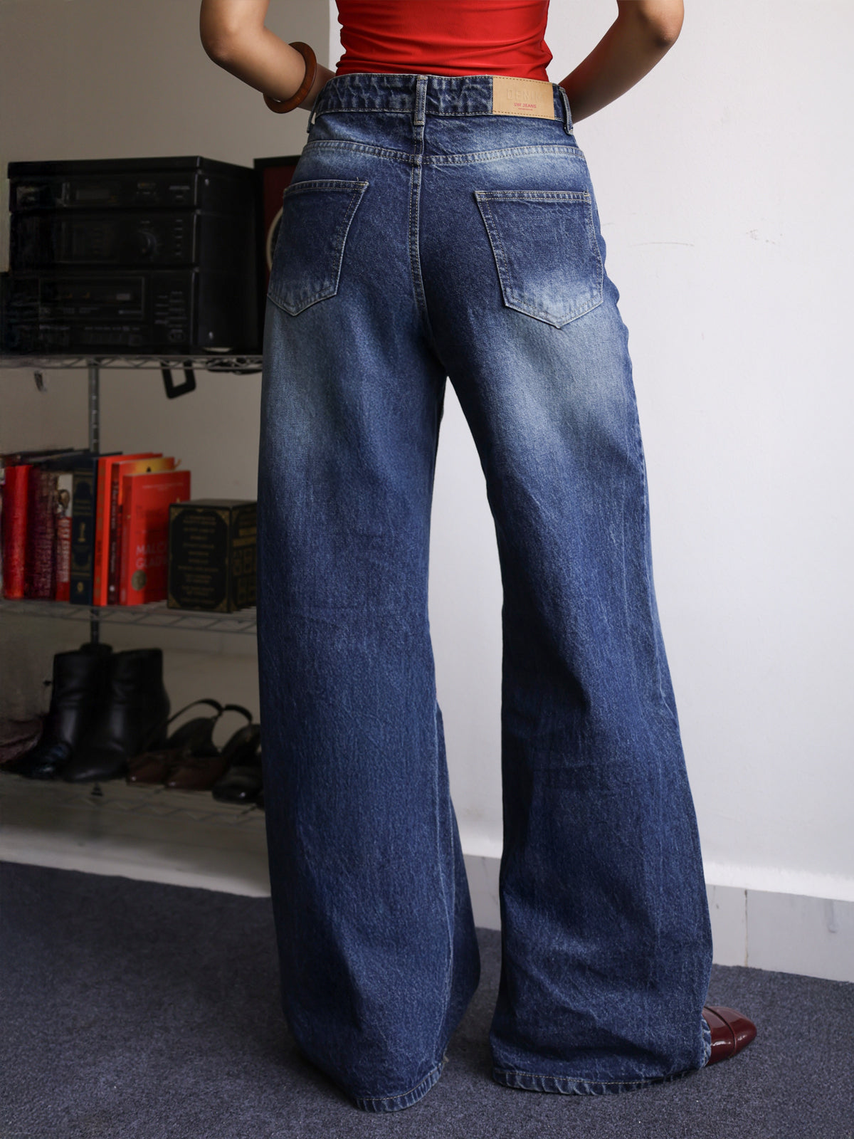 Dark Slate Blue Washed Super Wide Leg Jeans