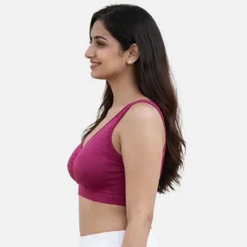 Envie sleeping bra non padded non wired full coverage NVB1022 dark maroon soft cotton comfort night bra for women