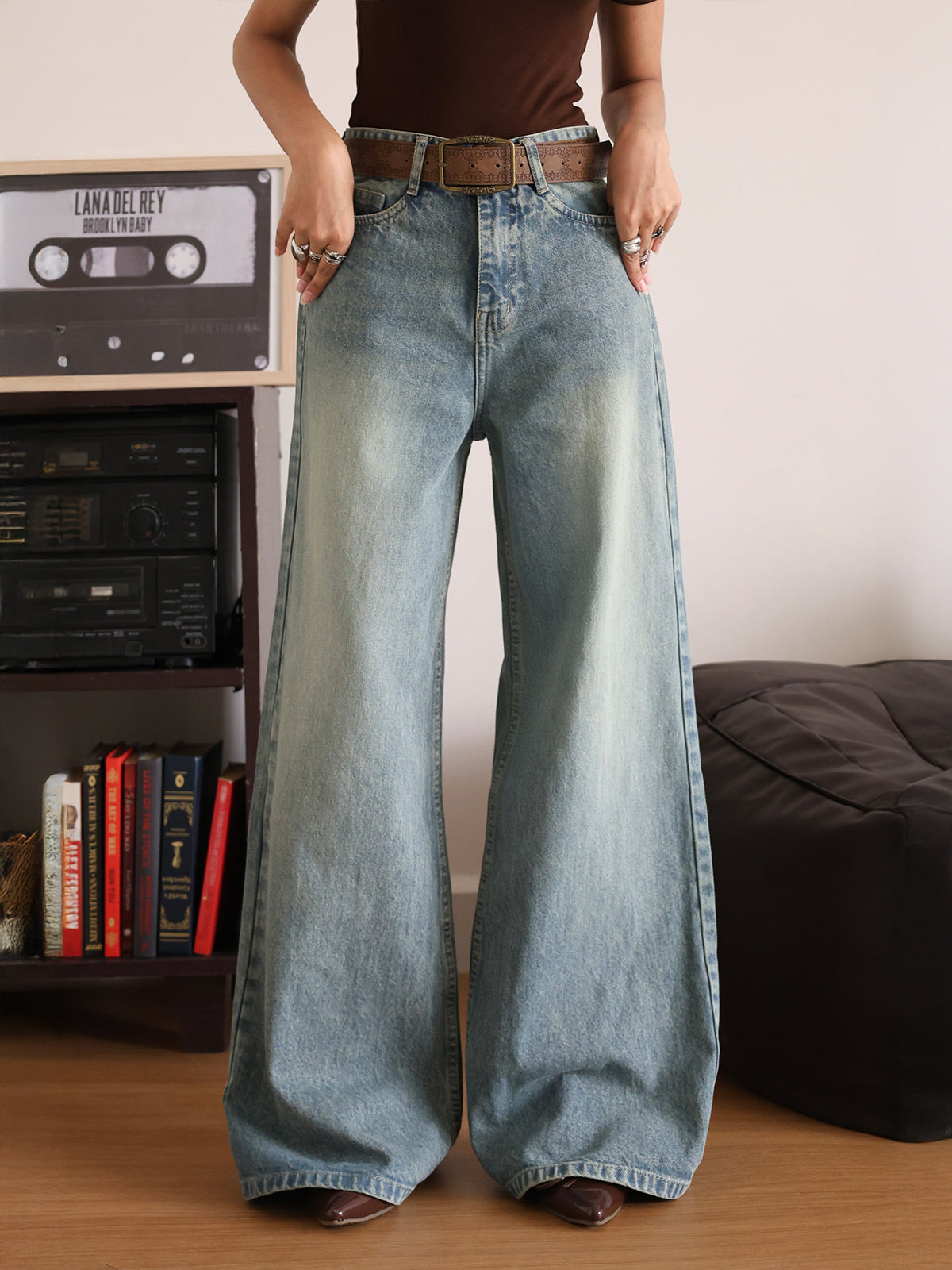 Misty Blue Washed Super Wide Leg Jeans