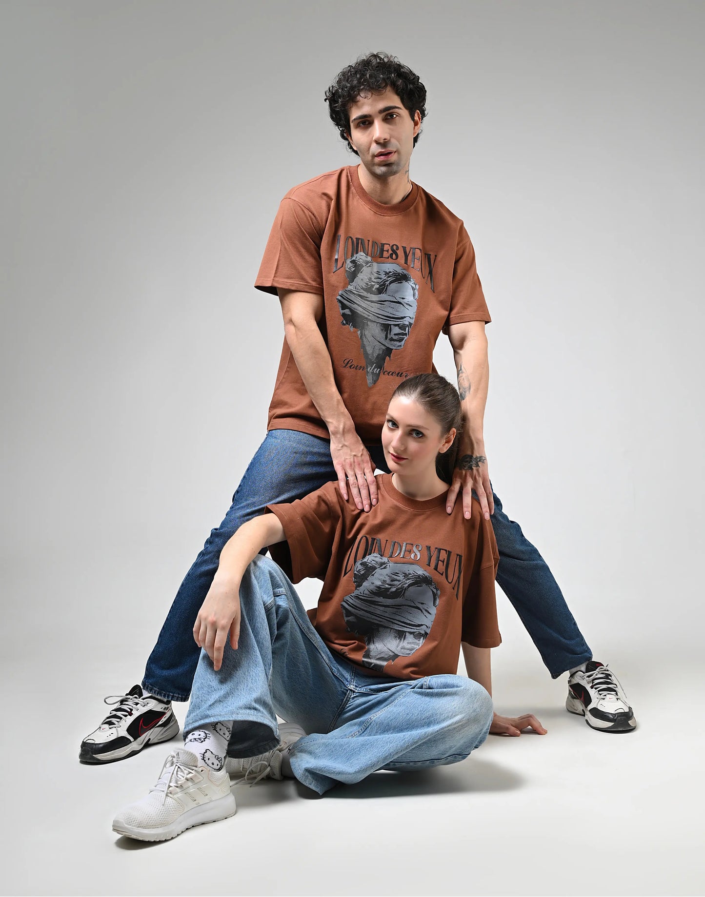 Loin des Yeux, Loin du Cœur Printed Brown T-Shirt Boozee