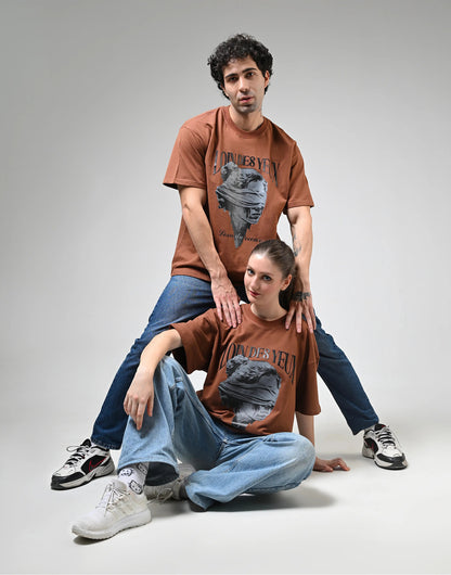Loin des Yeux, Loin du Cœur Printed Brown T-Shirt Boozee