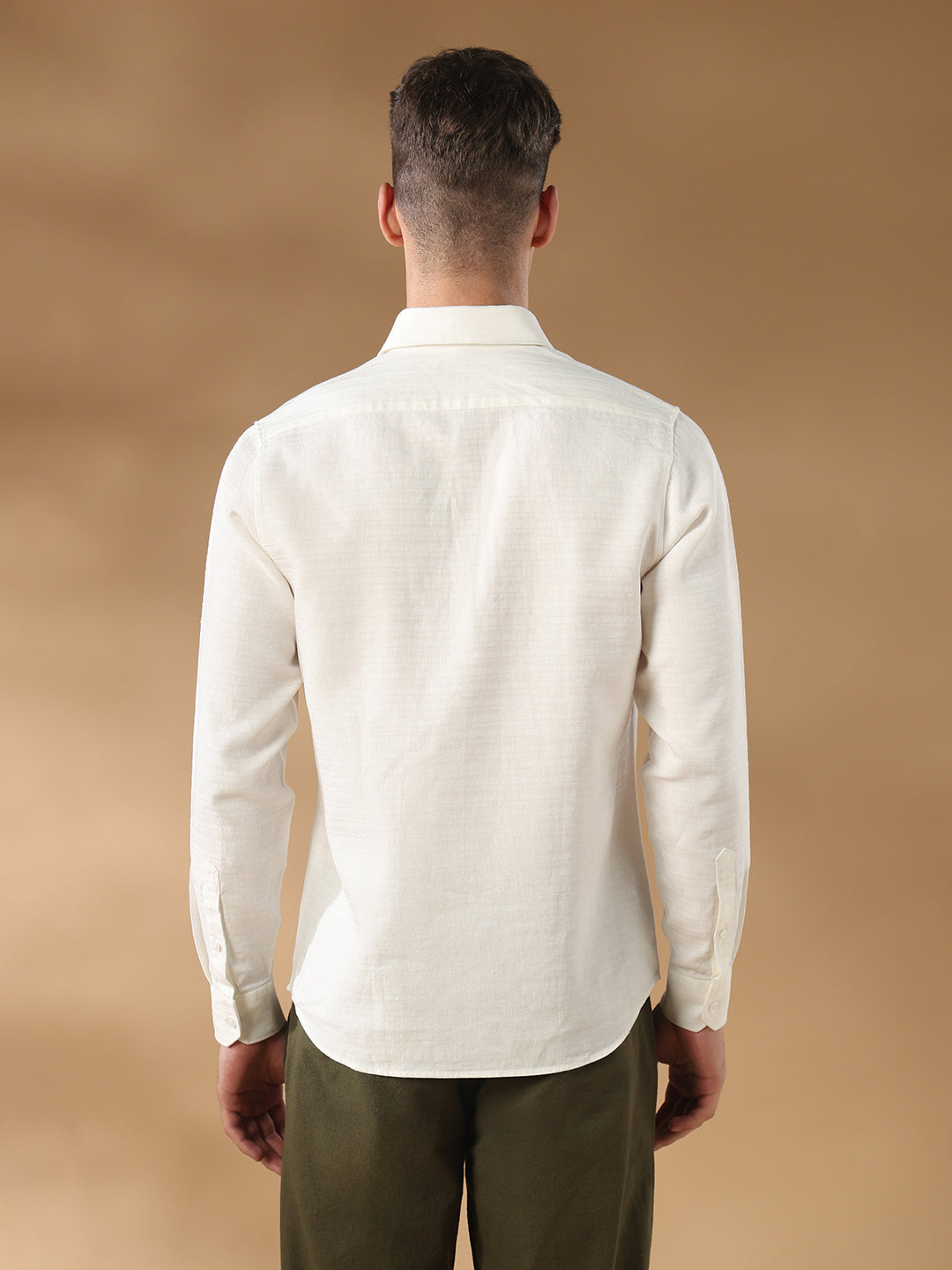 Off White Regular Fit Casual Linen Blend Shirt for men (DAFEN)