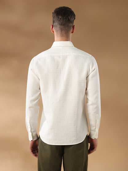 Off White Regular Fit Casual Linen Blend Shirt for men (DAFEN)