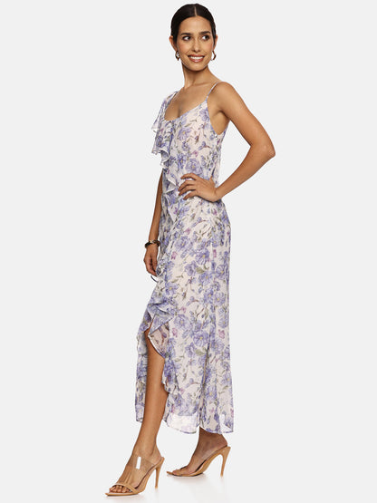 IS.U Floral Blue Ruffle Maxi Dress