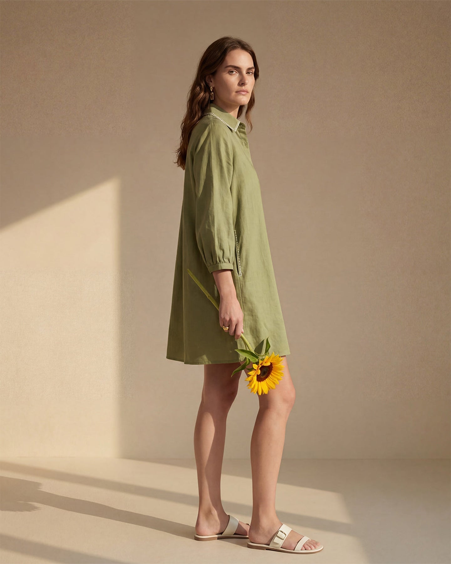 Green Linen Shirt Dress