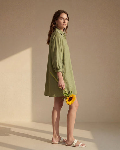 Green Linen Shirt Dress