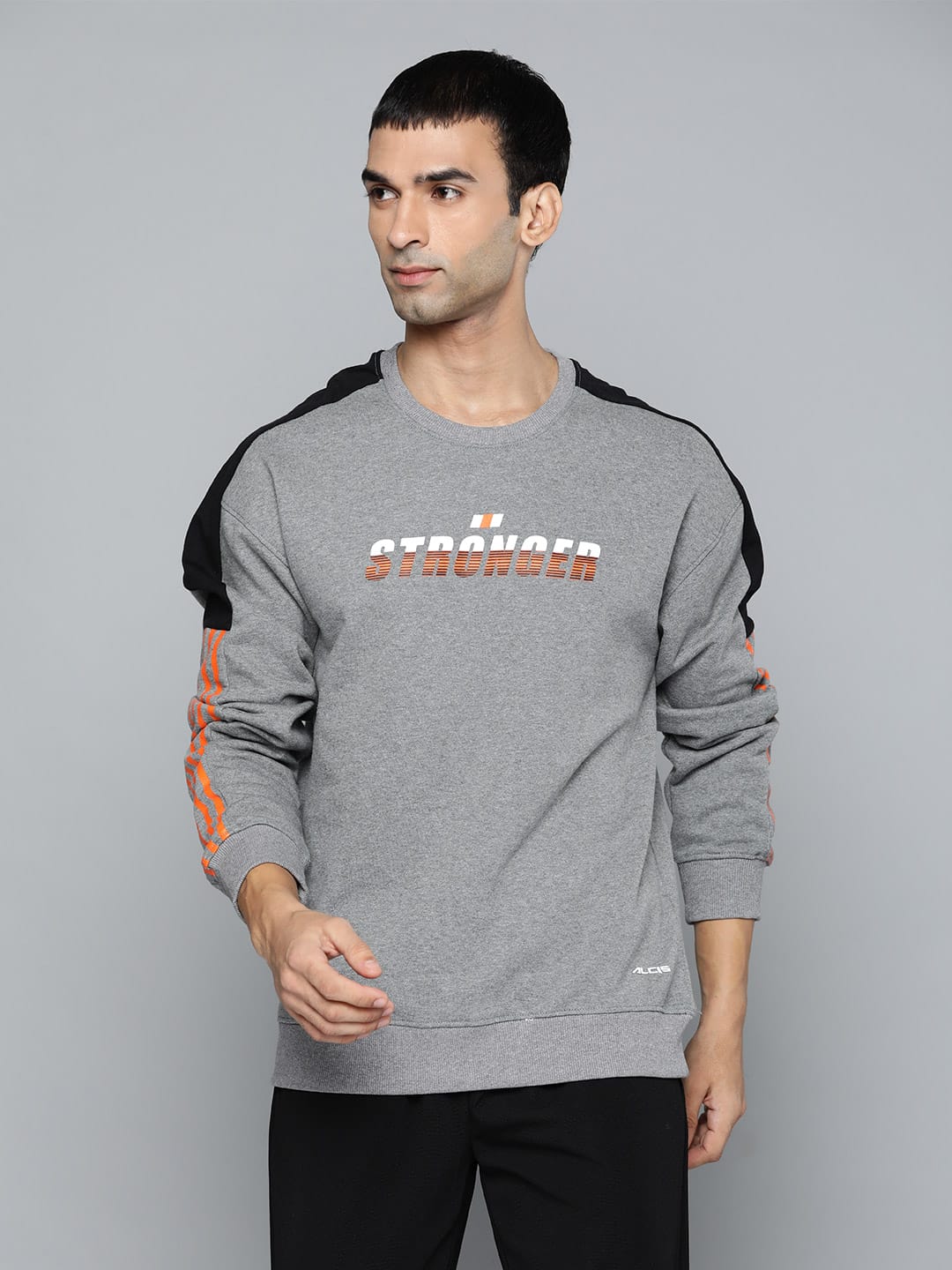 Alcis Men Grey Melange Printed Sweatshirts