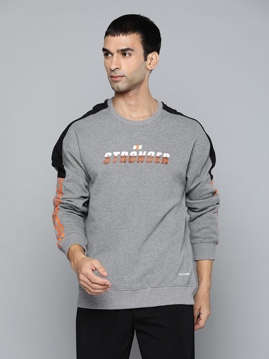 Alcis Men Grey Melange Printed Sweatshirts