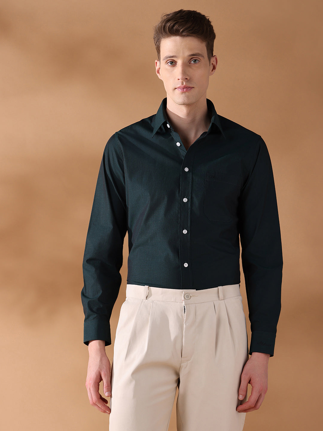 Green Regular Fit Solid Formal Shirt for Men (HILIA)