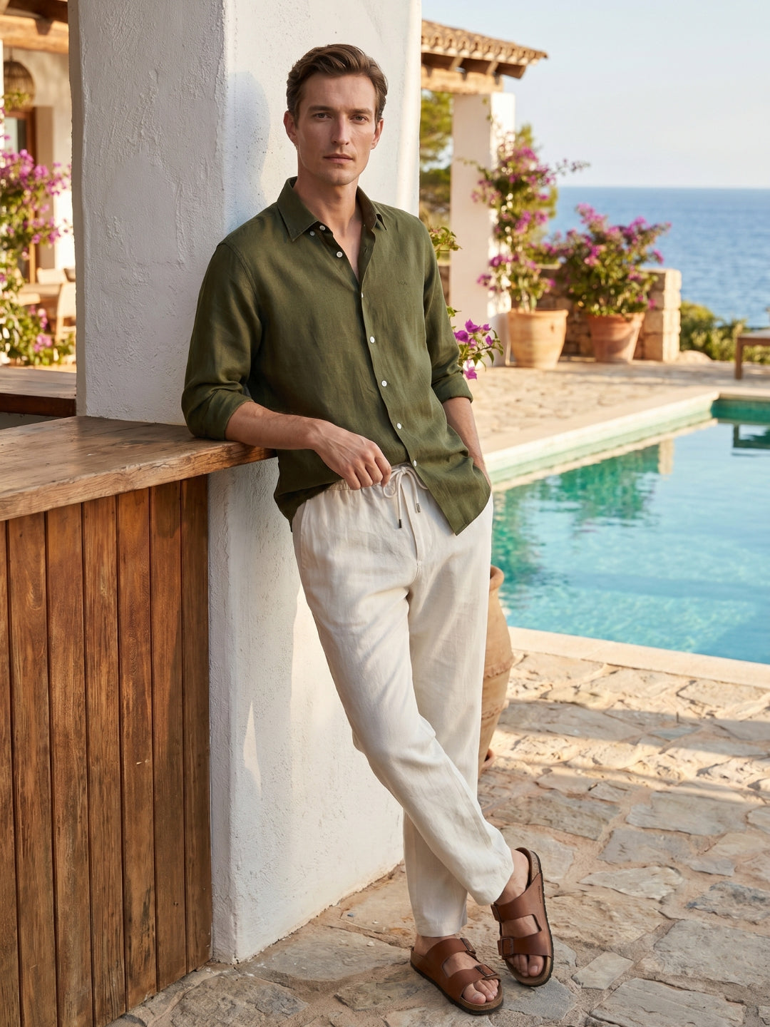 Regular Fit Linen Olive Green Casual Shirt for Men (LITRO)
