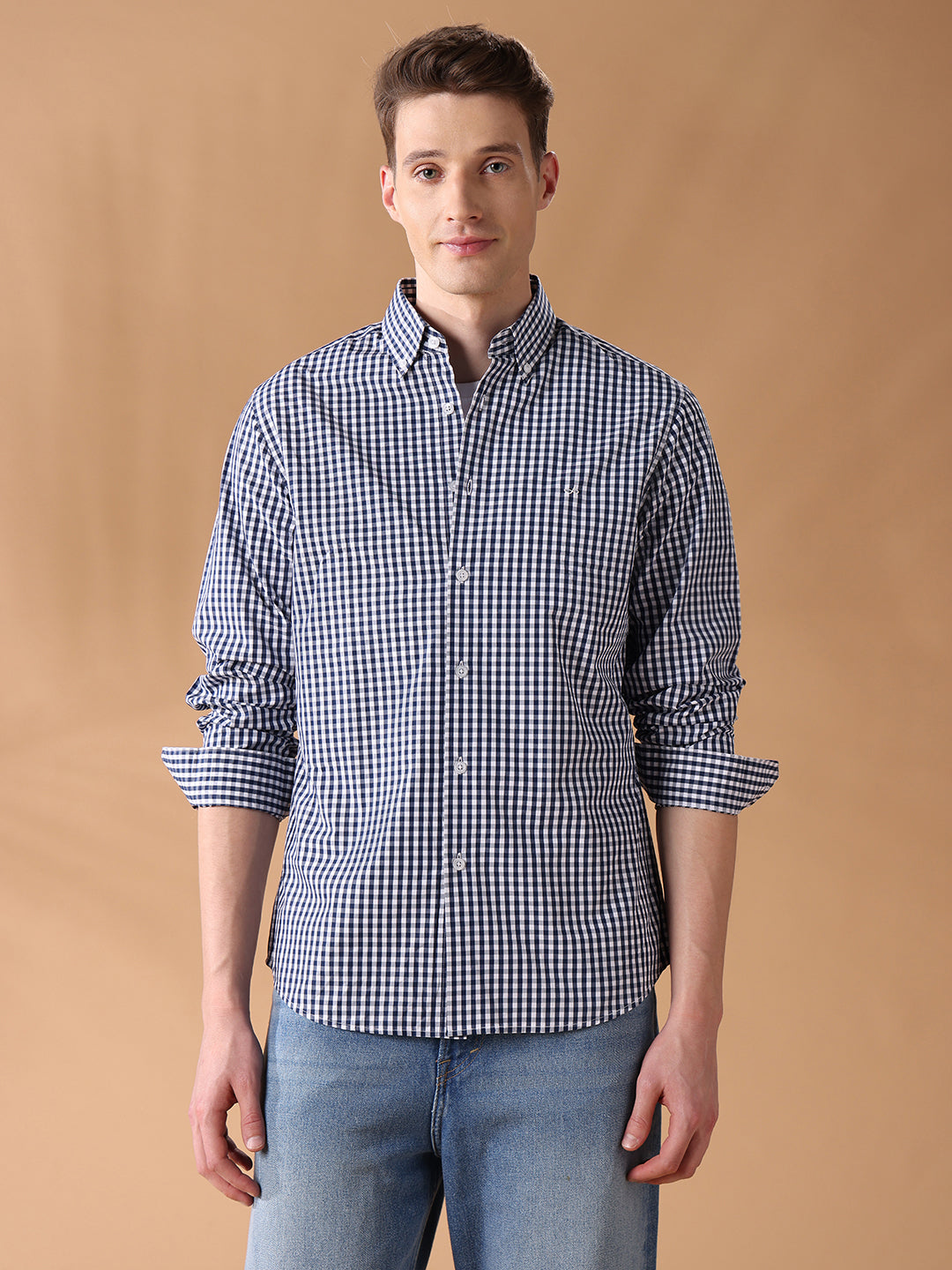 Blue Regular Fit Checked Casual Shirt for Men (LARS)