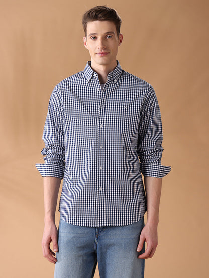 Blue Regular Fit Checked Casual Shirt for Men (LARS)