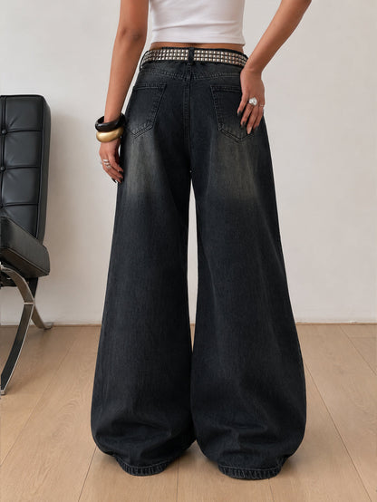 Grunge Black Washed Ultra Wide Leg Jeans