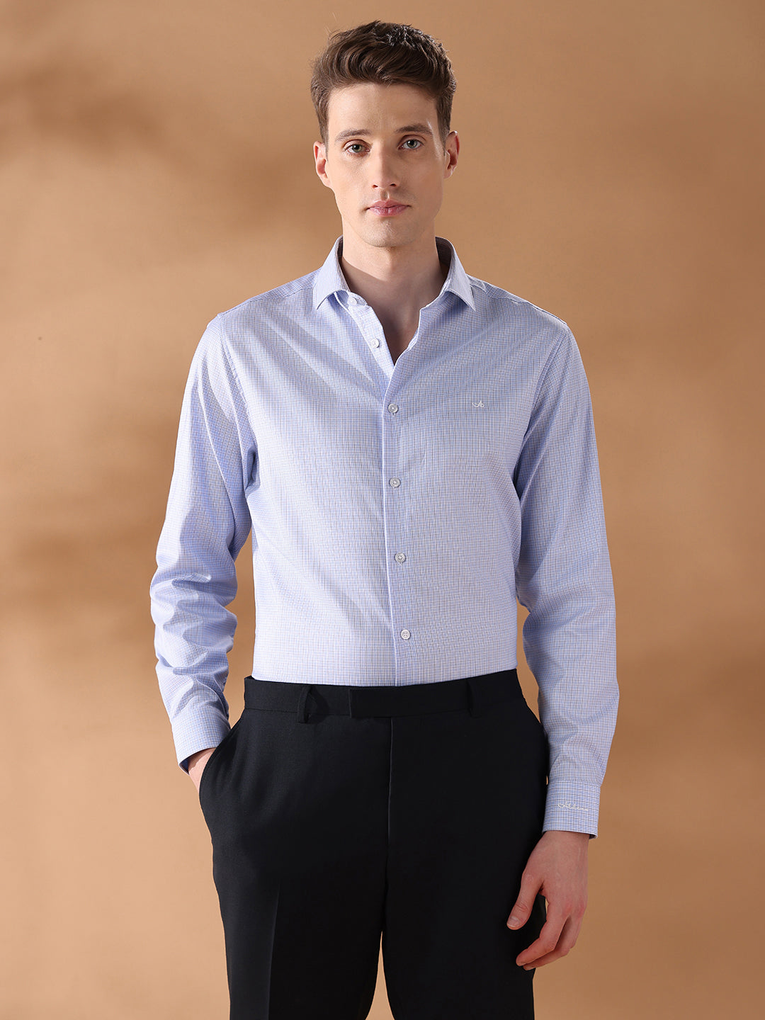 Blue Regular Fit Checked Formal Shirt for Men (CARLA)