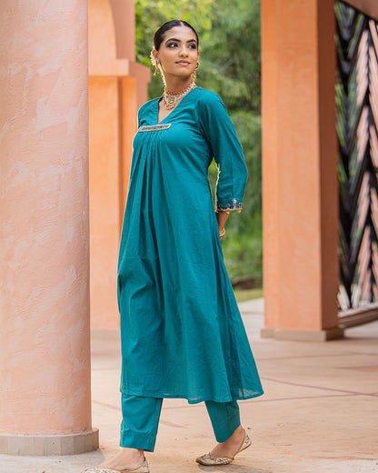 Sea Green Mirror A-line Kurta Set