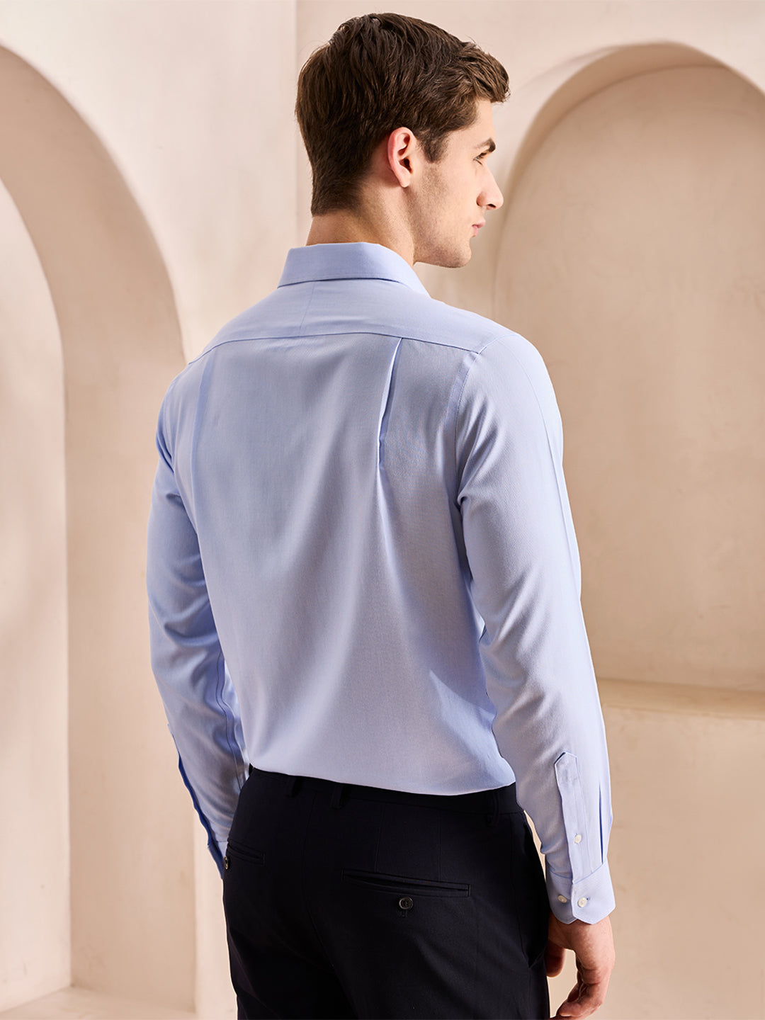 Blue Regular Fit Solid Formal Cotton Non-Iron Shirt for Men (NISAN)
