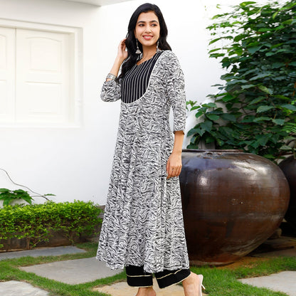 WHITE & BLACK PINTUCK KURTA SET