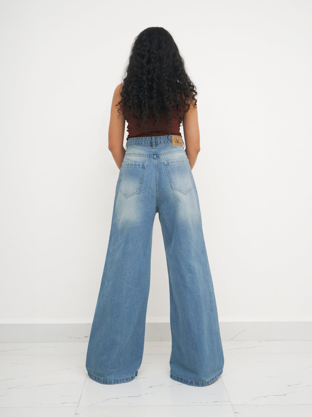Faded Blue Washed Ultra Wide Leg Jeans