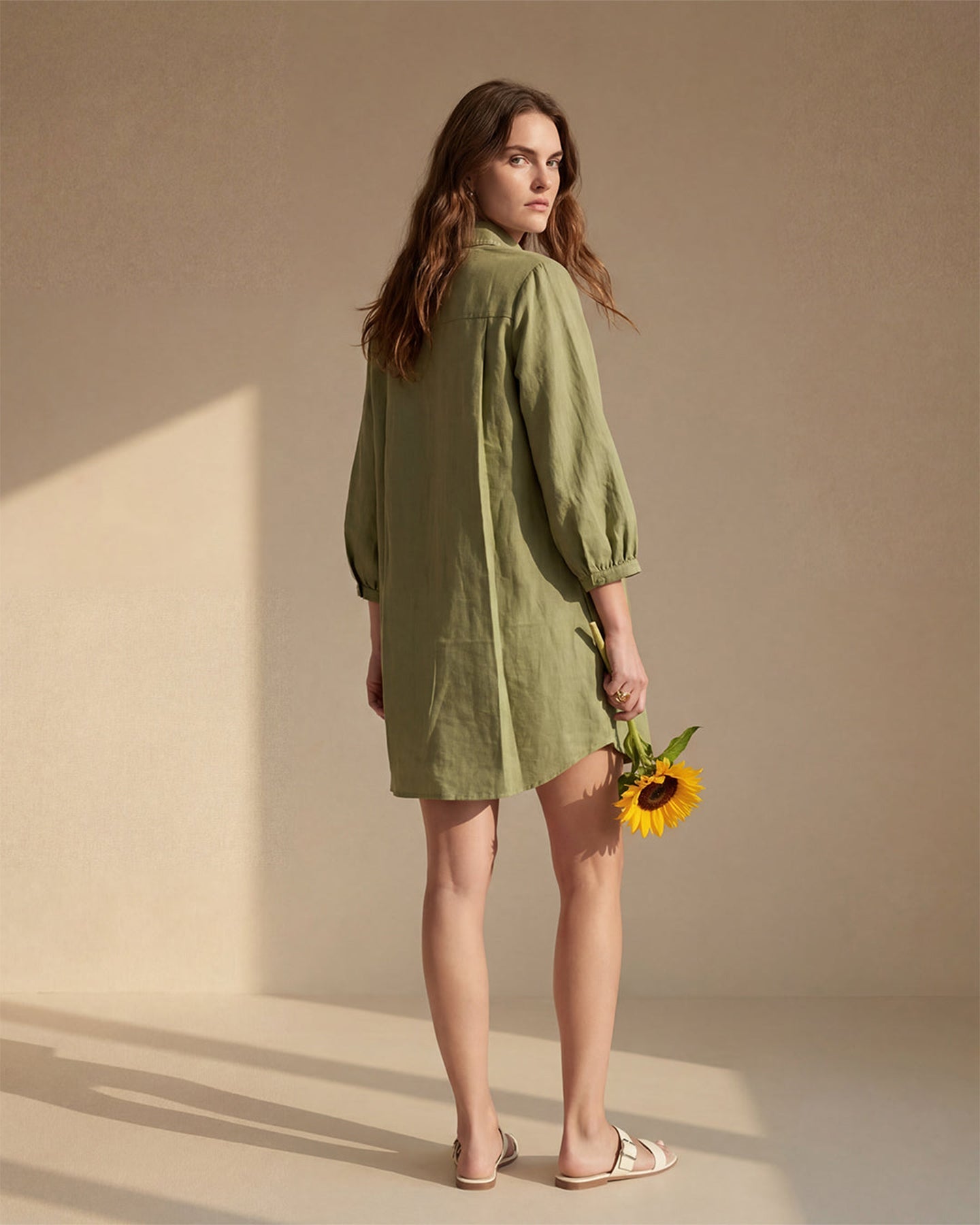 Green Linen Shirt Dress