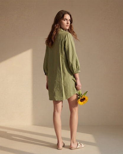 Green Linen Shirt Dress