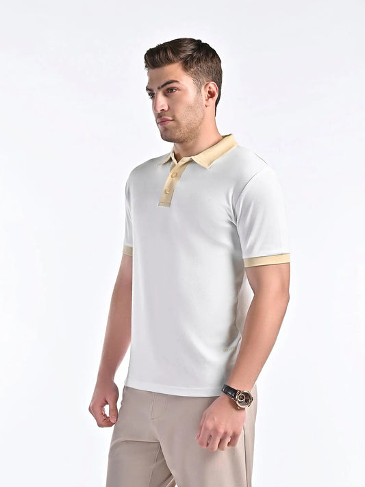 Men's Smooth-Touch Contrast White Polo Vellure