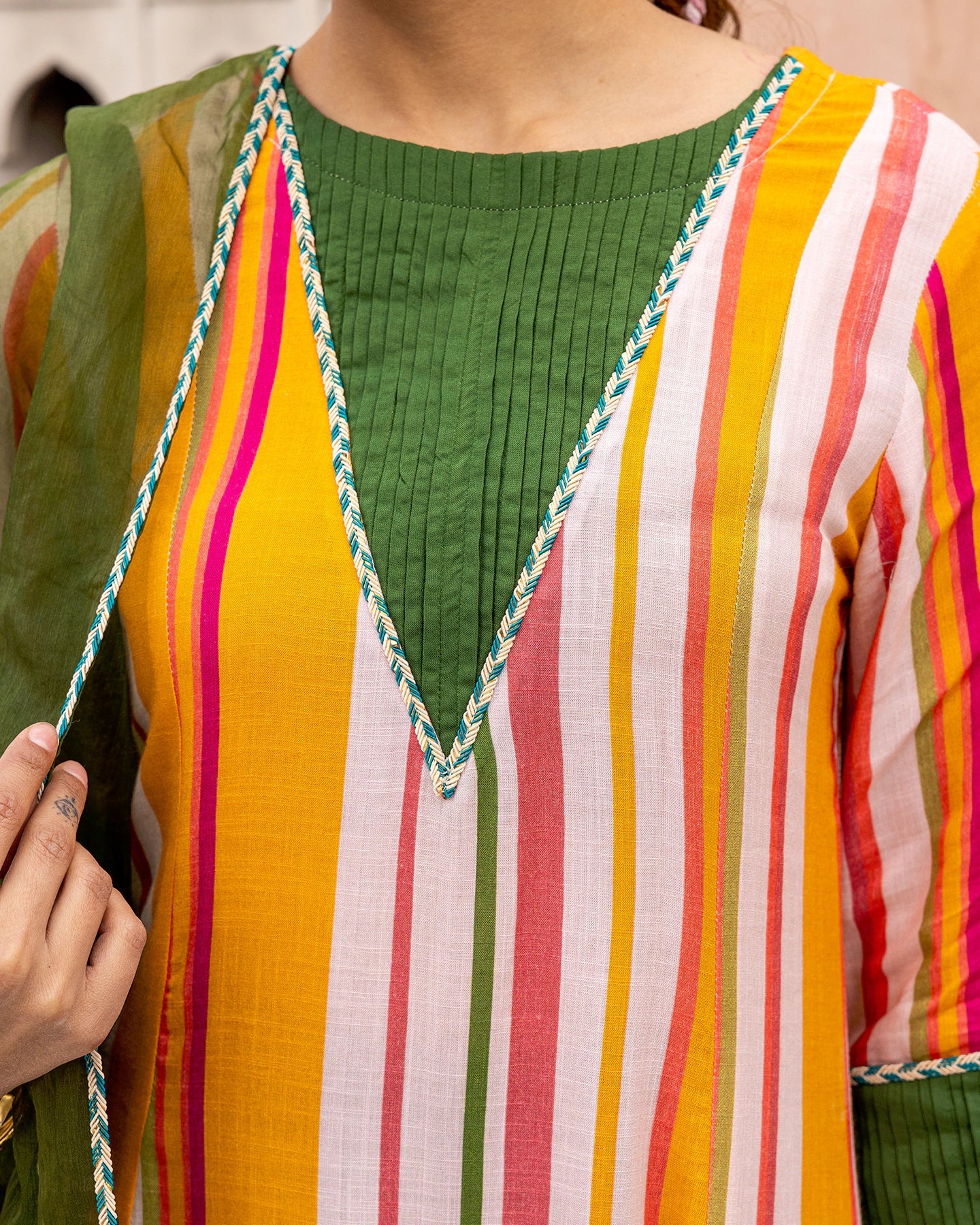Mustard Striped Suit Set
